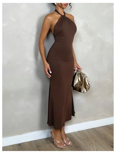 SOLY HUX Women's Bodycon Maxi Dress Halter Neck Sleeveless Backless Twist Party Club Going Out Long Dresses4