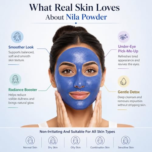 Image of Moroccan Nila Powder For Face - 100% Natural Blue Powder for Skin Brightening, Tan Removal & Detox | Traditional Moroccan Hammam Beauty Treatment For Face & Body Care - 50g