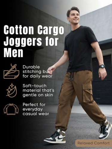 Image of GRECIILOOKS Men's Cargo Pants | 6 Pocket Cotton Cargo Joggers for Men | Loose Fit Stylish Pant with Pockets | Casual Baggy Trousers & Streetwear Lower