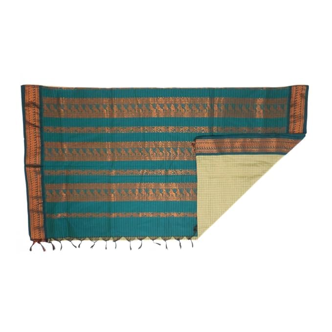 Image of Pure Kalyani Cotton Saree | Zari Border & Blouse Piece - Lata Gadwal Design | Traditional Saree