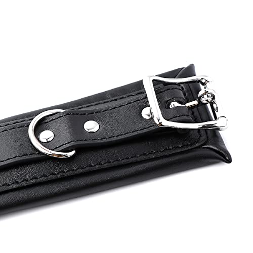 Image of Padded Faux Leather Sex Cuffs, BDSM Bondage Restraints Toys Bondage Handcuffs and Ankle Cuffs for Sex (Handcuffs and Ankle Cuffs Set, Black)