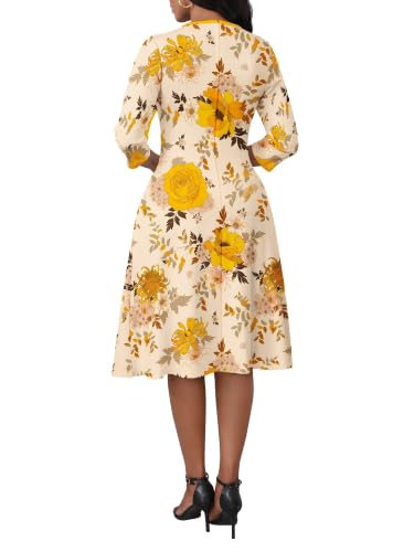 Image of PinkPatty Women's Casual 3 /4 Sleeve Midi Dresses Fit and Flare Church Work Dress with Pockets
