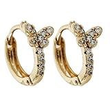 CM-TOP Aretes Mujer, Aretes de Aro con Diseño de Mariposa con Cristales, Chapado en Oro Laminado, Cierre Tipo Huggie, 1.5...