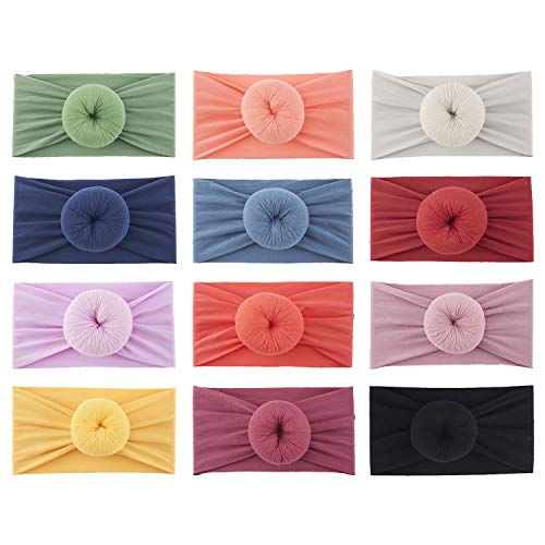 Lawie 12 Pack Elastic Stretchy Super Soft Donut Top Knot Wide Nylon Headbands Hairband Turban Headwraps Hair Bows Accessories For Kids Toddler Infant Newborn Baby Girl Bulk #TOP30