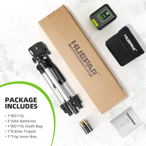 DIY Kreuzlinienlaser mit Stativ, Huepar 30M selbstnivellierendes Laserwasserwaagenwerkzeug, grüner Kreuzlinienlaser zum Aufhängen von Bildern, Fliesen, Bauprojekten, Batterie und Tragetasche inklusive