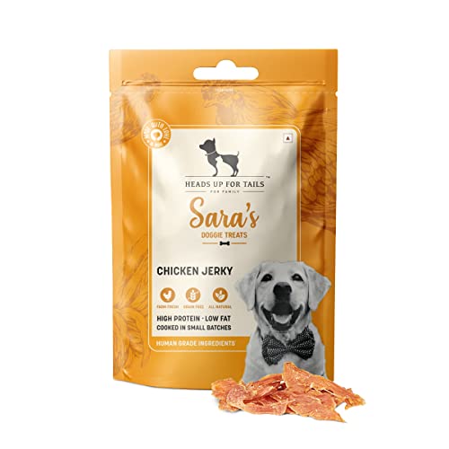 Heads Up for Tails Sara's Chicken Jerky Dog Dry Treats for Adult Dogs & Puppies | Protein-Packed | Gluten-Free | Preserves Vital Nutrients & Taste | No Colour & Flavours | 70 Gm