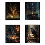 CRAFTYMELODY Wandbild Set „Buch Drache Vogel“ (4 Poster 
