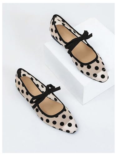 Women's Polka Dots Mesh Ballet Flats Shoes Bowknot Pointed Toe Mary Jane Flats Closed Toe Comfortable Dress Shoes2