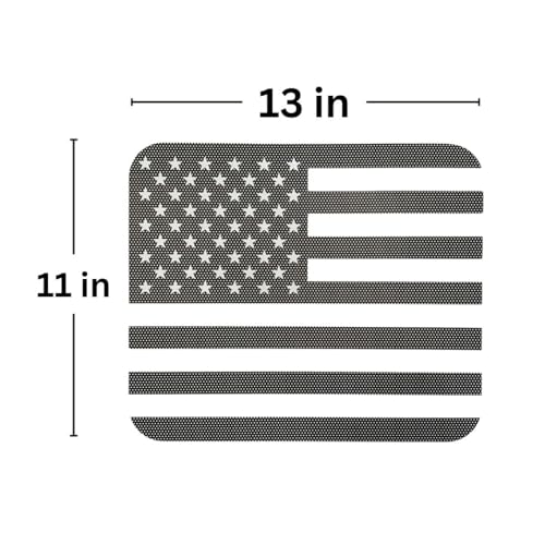 Image of Truck Rear Middle Window Perforated American Flag Decal - See-Through Matte Black Vinyl for Ford F150 (2015-2025) & F250 /F350 Super Duty (2017-2025) - Subdued Patriotic Rear Window Graphic 13 inch x 11 inch
