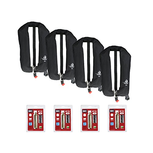 12skipper Lot de 4 Gilets de Sauvetage Automatiques ISO 165N avec Harnais, 4 Kits d'entretien Inclus, Noir Cover