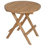 KMH®, Teak Klapptisch/Beistelltisch runde, klappbar und mit Tragegriff - Durchmesser: 50 cm (#102031)