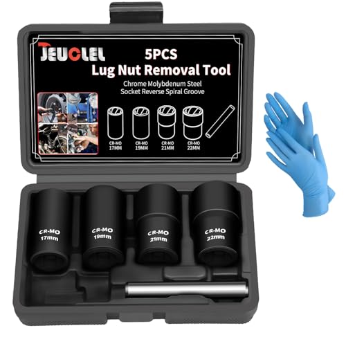 JEUCLEL 5PCS Twist Lug Nut Socket Set 1/2 Drive Bolt Nut Extractor Tool