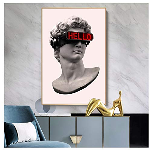 David Skulptur mit VR Brille Wandkunst Leinwand Poster und Drucke Zusammenfassung David Leinwand Malerei Dekor Bilder-50x70cm-rahmenlos