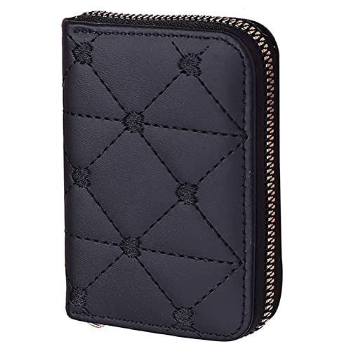 UZSXHJ Tarjetero para Tarjetas de Crédito Cuero, RFID Bloqueo Carteras con 12 Ranuras para Tarjetas, Crédito Tarjetero con Cremallera Negro Cover
