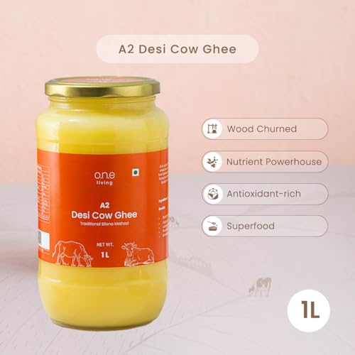 Image of A2 Desi Cow Ghee 1L, Traditional Bilona Method Ghee, Pure Natural, Healthy, Organic Desi Ghee, Perfect for Cooking, Glass Jar, 1L