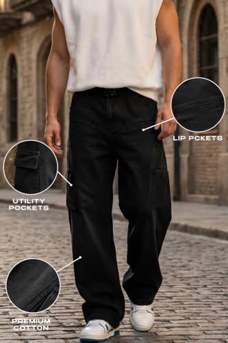 Image of Veirdo Men's Baggy Cargo Oversized Pants with Utility Pockets, Relaxed Loose Fit Street Style Trousers for Casual wear, Travel, (Size S to 2XL)