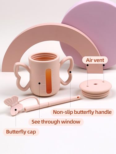 Dommy Silicone Baby Sippy Cup With Spill Proof Straw&Lid | Baby Sippy Cup For 6-12Months | Transition Bottles For 1Year Old Toddler For Milk/Juice/Puree thumb #3