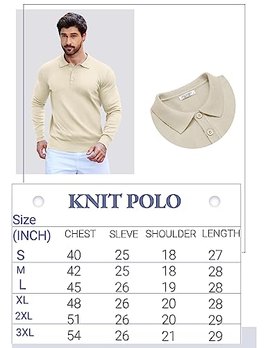 COOFANDY Camisa polo masculina de malha casual manga longa clássica camisa polo abotoada camisas de