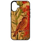 Cover per iPhone 16+ Plus Legno Silicone Uccello Nero Fiori Design Natura Animale Verde Passero Pittura Portatile Piccolo 256GB Apple