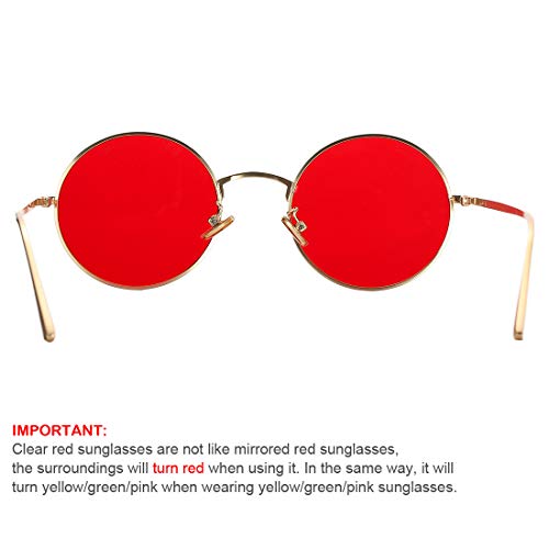 COASION Vintage Round Metal Sunglasses Small Red Halloween Glasses for Women Men4