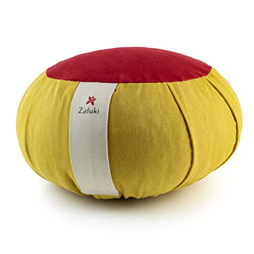 ZAFUKI, Zafu meditación Redondo desenfundable, Tibetano, cojín Yoga, Tejido 100% algodón, Relleno cáscara espelta ecológica Cover