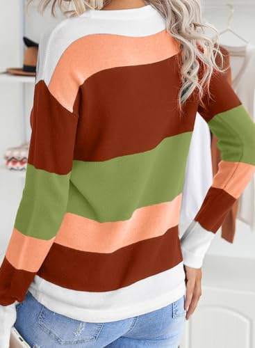 Image of Dokotoo Womens Sweaters Striped Fall Winter Outfits Drawstring Color Block | Long Sleeve,Crewneck,Lightweight Fashion Clothing,Teachers Comfy Outfits,Business Casual Tops,Vacation Wear