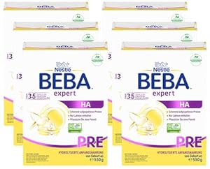 BEBA expert HA PRE Hydrolysierte Anfangsnahrung, Säuglingsnahrung von Geburt an, 6er Pack (6 x 550g)