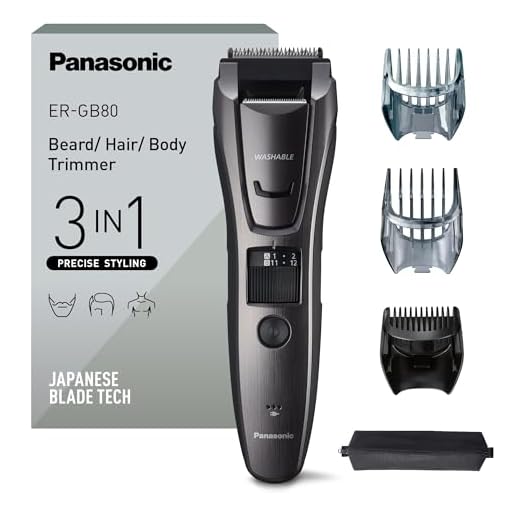 Panasonic ER-GB80 Bart-/ Haarschneider mit 39 Schnittstufen, Bartschneider für Herren, inkl. Präzisions-Trimmer, Pflege für Körper, dunkelsilber