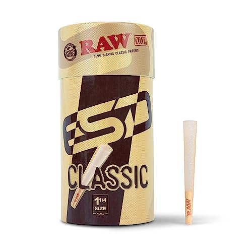 RAW Classic 1-1/4 Slow Burning Pre-Rolled Cones - 100 Pack with Tips & Packing Tubes Included