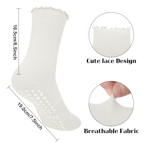 5 Pairs Pilates Socks with Grips for Women, Non Slip Cotton Ruffle Yoga Socks for Barre Workout Hospital3