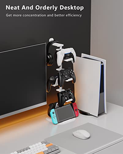 Miikare Controller Holder 6 Tiers With Headphone Holder, Adjustable Gaming Controller Headset Stand, Game Controller Stand For All Xbox Ps4 Ps5 Switch Pro Crontroller Gaming Accessories - White #TOP2