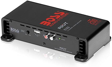 BOSS Audio Systems R1002 Riot Series Car Stereo Amplifier - 200 High Output, 2 Channel, Class A/B, 2/4 Ohm Stable, Low/High Level Inputs, Full Range, Use With Subwoofer