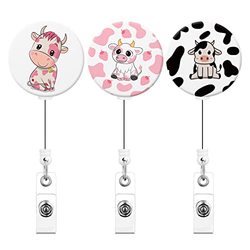 Aunyn Badge Holder Retractable Name Badge Holder Badge Reel With Alligator Id Clip (Cute Little Cows) #TOP1