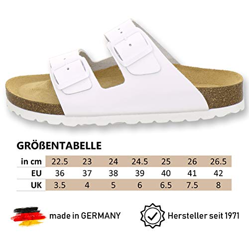 Miniatura 3 de Afs-Schuhe 2100 - Chanclas Cómodas Para Mujer De Piel Auténtica, Prácticas Zapatillas De Trabajo, Zapatillas De Estar Por Casa, Hechas A Mano En Alemania, Color Blanco, Talla 42 Eu