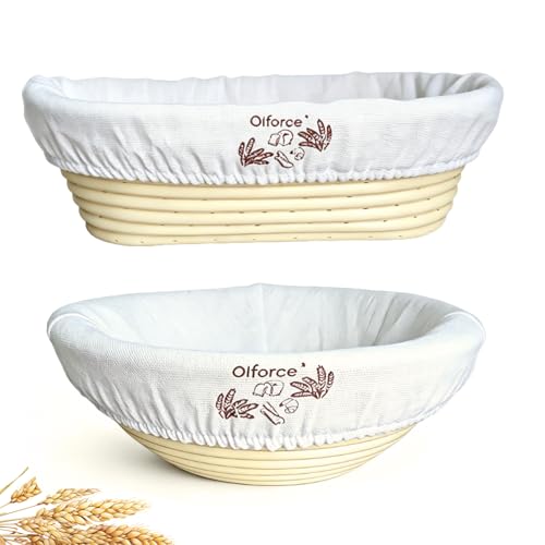Olforce Banneton Sourdough Proofing Basket Kit,10"Round & 11"Oval Proofing Basket with Liners & Covers,Bread Baking Supplies for Home or Professional Sourdough Bakers Baking Tool