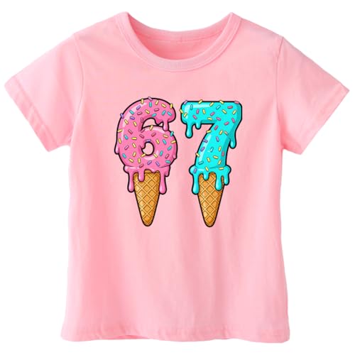 pleastee 6T 7T Toddler Boys Girls Funny Six Seven Shirt Meme 6 7 Ice Cream T-Shirt for Kids Tops, 6 7 Year Old Pink