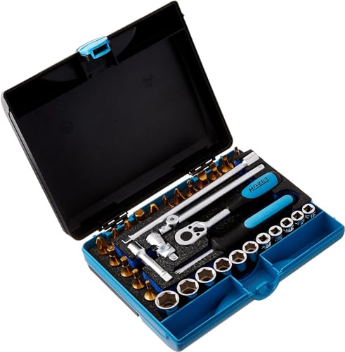 HAZET Steckschlüsselsatz 854-1 I 33-teiliges Werkzeug-Set, Antrieb: Vierkant 6,3 mm (1/4 Zoll), mobiler Werkzeugkoffer Made in Germany, inkl. Ratsche und Aufsätze für Handbetätigung