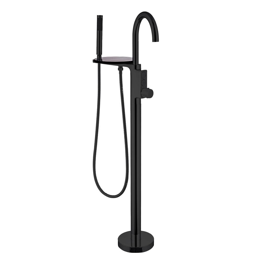 BHGFYXBS Freestanding Bath Tap With Shower Mixer Set Gold Single Lever Bath Tap 360 Swivel Spout Bath Tub Mixer Tap With Shower Head,Black