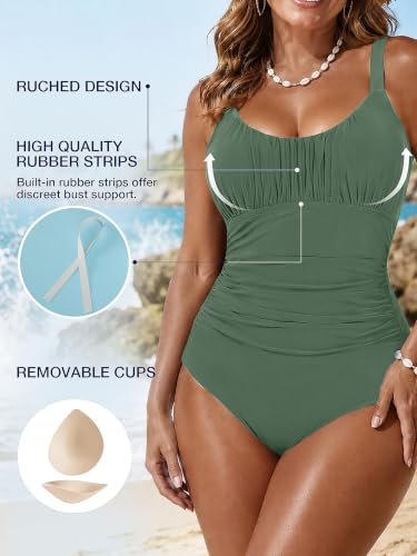 Image of One Piece Swimsuit for Women Tummy Control Bathing Suits Ruched Swimwear