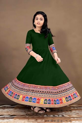 Image of Cotton Silk Long Anarkali Kurta for Girls