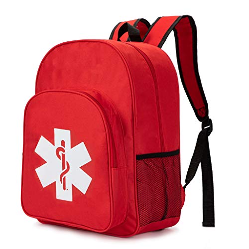 Image of Red Emergency Backpack - First Aid Medical Trauma Bag for Camping, Cycling, Hiking & Outdoors