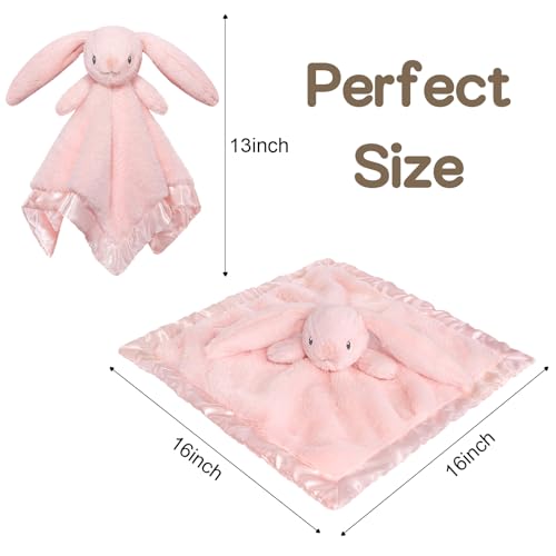 Image of Baby Security Blanket Soft Plush Baby Bunny Snuggle Toy Lovely Stuffed Animals Shower Gift for Boys Girls Newborn Infants, Pink 16 Inch