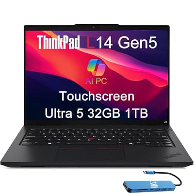 Lenovo ThinkPad L14 Gen 5 Business AI PC Laptop (14" FHD+ Touchscreen, Intel 12-Core Ultra 5 135U (> i7-1355U), 32GB DDR5, 1TB SSD), Backlit, Fingerprint, IR Webcam, Thunderbolt 4, IST HUB, Win 11 Pro