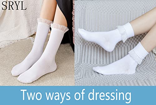 SRYL Women Ankle Socks Lace Turn-Cuff, Cute Ruffle Frilly Comfortable Cotton Socks Ladies Girl Princess,YYS092