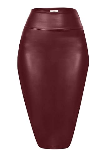 Faux Leather Skirts for Women High Waisted Leather Bodycon Pencil
