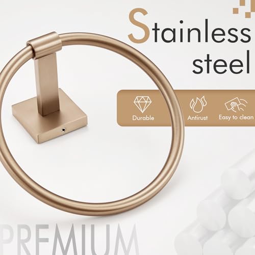 Image of KOKOSIRI Hand Towel Holder Wall Mounted Towel Ring Bathroom Accessories Shower Towel Hanger Rack Stainless Steel Champagne Bronze, B3010CPG (Pack of 2)