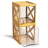 Bamboo Snack & Pantry kitchen Organizer – 2 Pack Bamboo Stackable Storage Drawers – Pull Out Storage for Cookies, Spices, Coffee Pods & K Cups – Clear Acrylic Drawer for Countertop Use