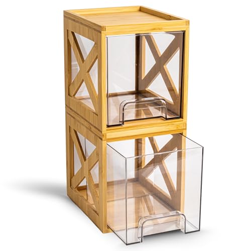 Bamboo Snack & Pantry kitchen Organizer – 2 Pack Bamboo Stackable...