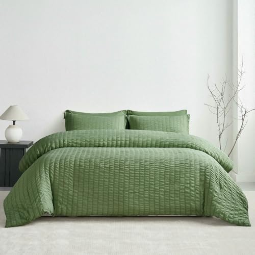 SLJYM Juego de edredón de Seersucker, Ropa de Cama mullida de 3 Piezas, Juegos de Cama livianos con edredón, Fundas de Almohada