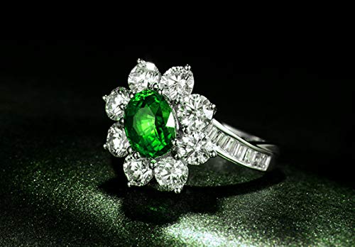 Bague argent fleur zirconium vert, le cadeau personnalisé - 6